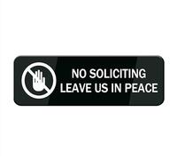 No Soliciting Leave Us In Peace Sign, Signage White/Black Plastic Acrylic, 10" X 3' With Double Side Tape, Adhesive, Easy Mounting