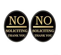No Soliciting Sign 2 Pack, Acrylic No Solicitation Signs for Door with Self-Adhesive Backing, Gold Letter on Black Background for Home Office Outdoor Indoor, 12.5x10cm