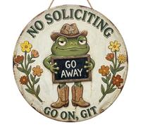 No Soliciting Sign, Cowboy Frog Metal Sign, Funny Door Signs for No Cold Callers, Retro Warning Plaque for Front Door, Porch, Cafe, Garden Gate Wall 8 x 8 Inch