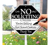 No Soliciting Sign for House, 10" x 28" No Solicitors Sign with Stake - Home Yard Decor, Metal Aluminum, Easy Install