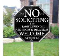 No Soliciting Sign for House, 10" x 28" No Solicitors Sign with Stake - Home Yard Decor, Metal Aluminum, Easy Install (No Soliciting Friends Welcome)