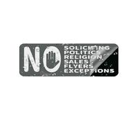No Soliciting Sign Metal Tin Sticker With Bold Text For Door Window Wall Business Office Self Adhesive Warning Decal No Politics Religion Sales Flyers Exceptions 4×16 Inch