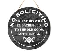 No Soliciting Signs for Front Door, Witch Witchy Hanging Sign Decor Halloween Wall Decorations Magic Witchcraft Sign for Gothic House, Porch, Entryway, Sacrificed to The Oold Gods Door Sign