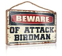 No Solociting Signs Beware Of Attack Birdman Wooden Sign Outdoor Decorations For Patio Boss Day Gifts(15X28CM)