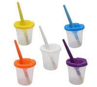 No Spill Paint Cups - Paintings Pots | Painting Tools | 5 Paiint Cup With 5 Brushes Paint Containers And Lids For Primary School Supplies, Watercolor, Tempera, Washable