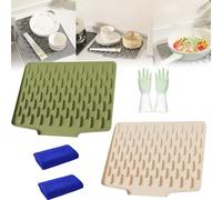 No-Spill Silicone Worktop Saver - Heat-Resistant & Non-Slip Mat for Drip-Free Drying, Non-Slip Kitchen Mat with Built-in Slope Drain Lip,Sloped Silicone Draining Mat, (2pcsB)