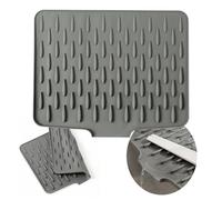 No-Spill Silicone Worktop Saver - Heat-Resistant & Non-Slip Mat for Drip-Free Drying, Rectangle Dish Drying Mats with Built-in Slope Drain Lip, Draining Mat for Kitchen Sink & Counter(Gray-1pc)