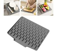 No-Spill Silicone Worktop Saver, Silicone Dish Drying Mats for Worktops, Heat-Resistant & Non-Slip Mat for Drip-Free Drying, Multifunctional Foldable Fast Drying Mat for Kitchen Counter (1Pcs-Grey)