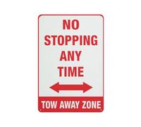 No Stopping Any Time Tow Away Zone (Two Way Arrow) Sign 12 X 8 Inches Aluminum Metal Warning Signage With Symbol For Indoor Outdoor Use