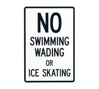 No Swimming Wading Or Ice Skating Sign, Pool Sign Rules Signs Warning Retro Aluminum Metal Tin Vintage Style Funny Wall Decor Art 8 X 12 Inches