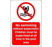 No swimming without supervision - no swimming, no diving, deep water, slippery - 1.2mm Rigid plastic for indoor/outdoor usage (300mm x 200mm) Viewing Distance within 7m.
