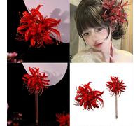 (No tassels, One size) Ancient Silk Flower Hairpin With Long Tassels For Bridal Shower Chinese Wedding Hair Decoration Styling Accessory