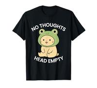 No Thoughts Head Empty - Cute Cat with Frog Hat Humor T-Shirt