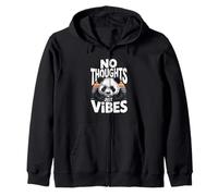 No Thoughts Just Vibes Cute Retro Aesthetic Panda Zip Hoodie