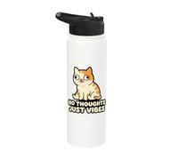 No Thoughts Just Vibes Funny Cat Tee Stainless Steel Insulated Water Bottle