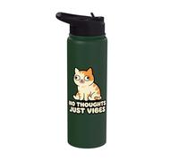 No Thoughts Just Vibes Funny Cat Tee Stainless Steel Insulated Water Bottle