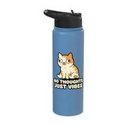 No Thoughts Just Vibes Funny Cat Tee Stainless Steel Insulated Water Bottle