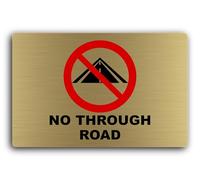 No Through Road Sign - 29x19cm Brushed Aluminium, Weatherproof, Self-Adhesive Gold Prohibition Warning Dead End Street
