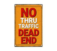 No Thru Traffic Dead End Warning Sign Metal Road Safety 8 x 12 Inch Art Aluminum Vintage Kitchen Outdoor Home Wall Indoor
