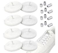 No Tie Elastic Laces for Trainers White, 4 Pairs Elastic Running Shoe Laces Lock Tieless, Running Trainer Laces Shoelaces Without Knot for Football Boots Trainer Hiking Waking Athletic Sneaker Shoe