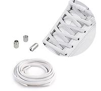 No Tie Elastic Shoelaces - Flat Stretch Shoe Laces With Metal Buckles for Sneakers, Kids / Adults Adjustable Rubber Tieless Laces for All Shoes - White
