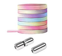 No Tie Elastic Shoelaces - Flat Stretch Shoe Laces With Metal Buckles, Replacement for Sneakers, Adjustable for Kids / Adults, Rubber Tieless Laces for All Shoes