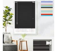 No Tools No Drill Aluminum Mini Blinds 1" Slat Cordless Darkening Window Shades, Custom Size Horizontal Venetian Blind for Indoor Home Office Windows Waterproof Privacy Blinds(Black)