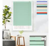 No Tools No Drill Aluminum Mini Blinds 1" Slat Cordless Darkening Window Shades, Custom Size Horizontal Venetian Blind for Indoor Home Office Windows Waterproof Privacy Blinds(Light Green)