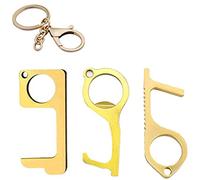 No-Touch Door Opener,3 Pack Copper Contactless Door Opener, Closer Zero Contact Key to Press Elevator Button Open Door Handle Artifact Keychain