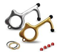 No Touch Door Opener Tool Contactless Brass Key to Open Door Handles - Easy to Carry Smart Key Chain, EDC Stylus & Button Pusher with 8 Silicon Bits, 2 Matching Rings and Gift Box | Pack of 2
