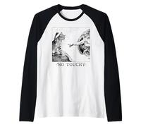 No Touchy Funny Cat Michelangelo Creation of Adam Raglan Baseball Tee