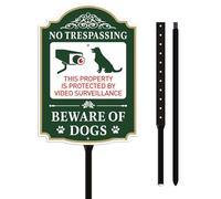 No Trespassing Beware of Dogs Sign With Stake, Aluminum Private Property Sign