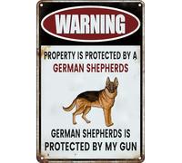 No Trespassing Funny Dog Warning Metal Tin Sign, Property Protected by German Shepherds, Wall Decor for Home, Yard, Door, Indoor, Outdoor, Office, Garden 12x16 inch