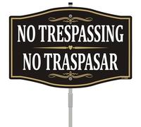 No Trespassing No Traspasar Sign Bilingual English Spanish 12" x 8" With 28" Long Metal Stake Private Property With Stand Aluminum Outdoor Use Yard Business Home