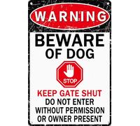 No Trespassing Sign Beware of Dog Signs for Fence Warning Metal Tin Signs Beware of Dog Do Not Enter Sign for Home Door Kitchen Farm Garden Garage Wall Decor 12x8 inch, beige