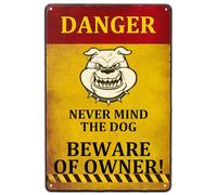 No Trespassing Sign,Danger Never Mind The Dog Beware of Owner Vintage Metal Sign Funny Beware Signs for Home Farmhouse Bar Cafe Pub Garage Man Cave Room 12 x 8 Inch