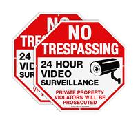 No Trespassing Sign Private Property Protected By Video Surveillance Violators Will Be Prosecuted Sign, 2-Pack 12 x 12 Inch Reflective Aluminum, UV Protected, Weather/Fade Resistant, Easy to Install