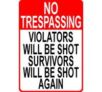 No Trespassing Sign - Violators Will Be Shot - Metal Warning Sign, Private Property Keep Out, 8x12 Inch - Indoor & Outdoor Use