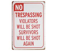 No Trespassing Violators Will Be Shoot Retro Vintage Tin Sign Fun Saying Wall Decor 8 X 12 Inch