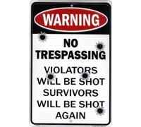 No trespassing violators will be shot survivors will be shot again small parking sign For Home Bathroom Restaurants Kitchen Garden Cave Garage Office Bar Cafe 8×12 INCH