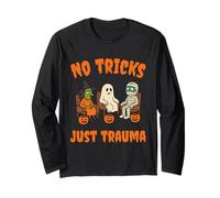 No Tricks Just Trauma Funny Halloween Monsters in Therapy Long Sleeve T-Shirt