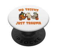 No Tricks Just Trauma Funny Halloween Monsters in Therapy PopSockets Adhesive PopGrip