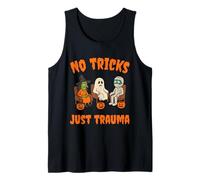 No Tricks Just Trauma Funny Halloween Monsters in Therapy Tank Top