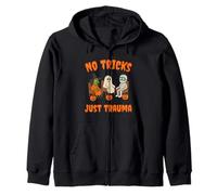 No Tricks Just Trauma Funny Halloween Monsters in Therapy Zip Hoodie