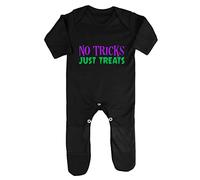 No Tricks Just Treats Halloween Statement Baby Romper Jumpsuit with feet, 0-3 Months, Black
