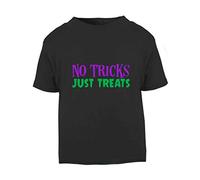 No Tricks Just Treats Halloween Statement Short Sleeve Cotton Kids t Shirt, 2-3 Years, Black