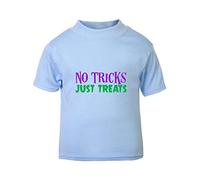 No Tricks Just Treats Halloween Statement Short Sleeve Cotton Kids t Shirt, 2-3 Years, Pastel Blue