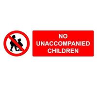 No unaccompanied children safety sign - Self adhesive sticker (450mm x 150mm)