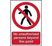 Centurion PVC Sign Scan 0622 - No Unauthorised Persons Beyond This Point - Self-Adhesive 200x300mm
