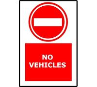 No Vehicles | 30cm x 20cm | Red/White - Vinyl Sign for Pedestrian Areas, Private Roads, Parks, Restricted Access Zones